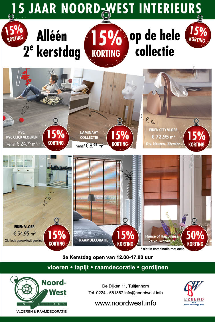  2e kerstdag 26 december geopend